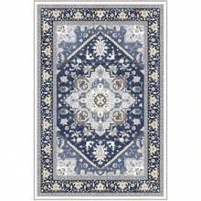 Soft Neutral Area Rugs 5x7, Washable Rug With Non Slip Backing, 5 X 7 Faux Cashmere Low-Pile Carpet, Cream White & Blue & Light Brown,  2025 Design - Blue & Gold - View 8