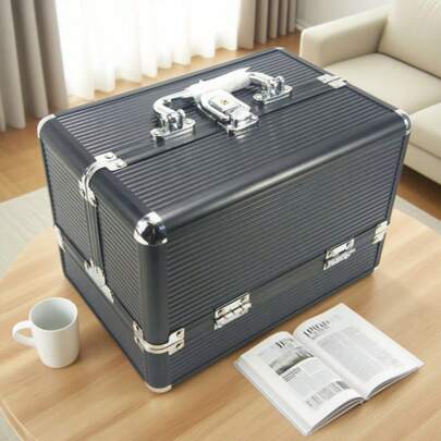 1 pieza Caja de maquillaje portátil y versátil con compartimentos duales, estuche de maquillaje profesional espacioso diseñado para cosméticos y herramientas de manicura, organizador de maquillaje conveniente ideal para viajes, hogar y ocasiones especiales, regalo perfecto para entusiastas de la belleza y maquilladores, solución de almacenamiento elegante y funcional para todos tus productos de belleza esenciales