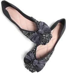 SAILING LU Square Toe Flats Shoes Rhinestoned Bowknots Ballet Flats For Women Studded Dress Shoes Comfort Light Weight LoafersChristmas - J-black - 查看 12