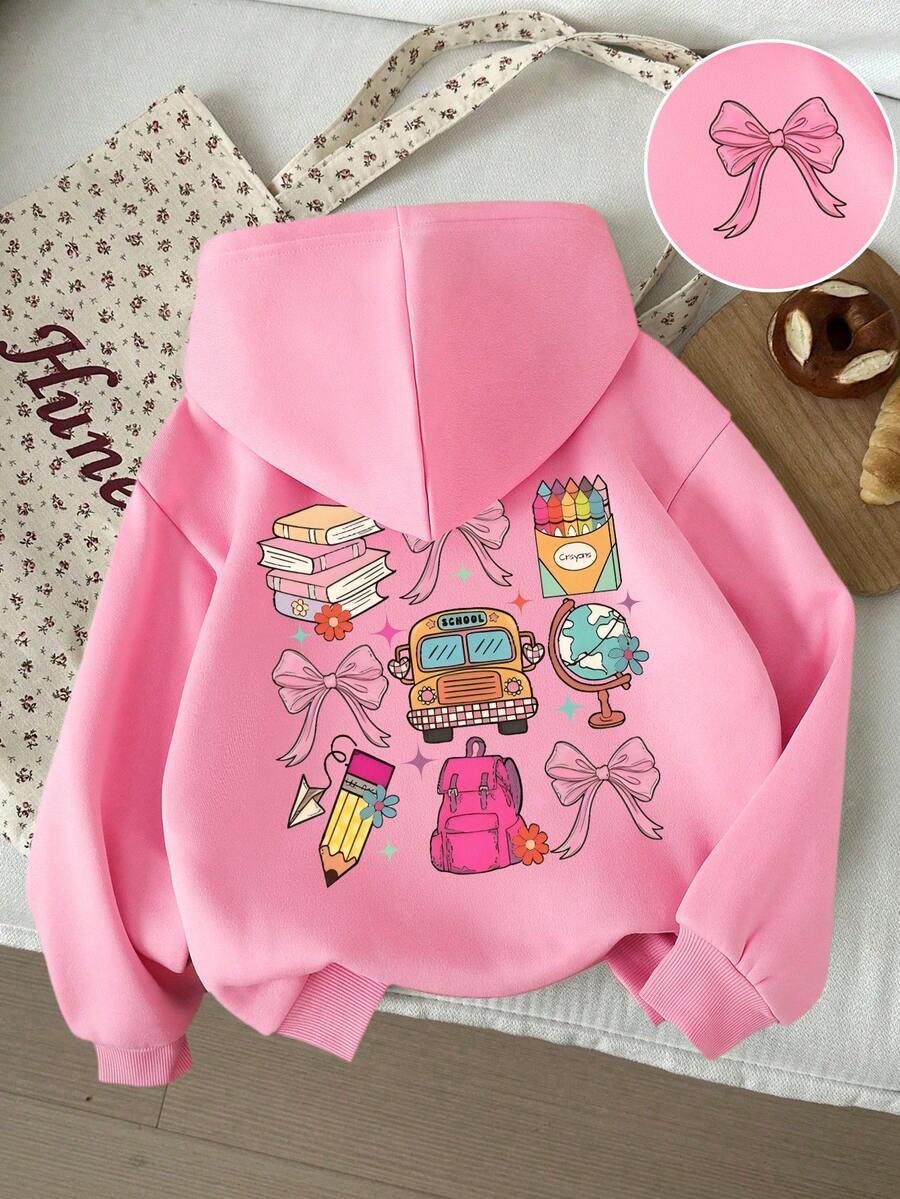 女童卡通图案保暖卫衣 - 粉色 - 查看 1