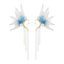 Stunning Mermaid Elf Ear Cuffs With Pearl Tassel, Non Piercing Elven Wrap Clip On Earring For Anime Cosplay Costumes, Halloween Mermaid Accessories Women Men{"Color_name":"Blue","Size_name":"OneSize"} - Màu xanh da trời - Xem 1