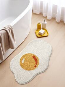 1pc Cartoon Egg Bathroom Rug, Soft Absorbent Bath Mat Accessories, Non-Slip Backing Carpet And Machine Washable, Suitable For Living Room, Vanity, Bathtub, Shower, Sink, Khaki, Thickened & Plush Entryway Decor Bathroom Kitchen Decor, Laundry Room, Festival Decor Room, Entryway Rug, Runner Rug, Autumn, Winter, Bedroom Decoration, Autumn Decor, Carpet, Halloween, Thanksgiving, Christmas Decoration