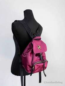 Versace Medium Dahlia Nylon Medusa Pendant Drawstring Backpack Bookbag Bag - Màu Đỏ Sâu - Xem 2