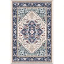 Soft Neutral Area Rugs 5x7, Washable Rug With Non Slip Backing, 5 X 7 Faux Cashmere Low-Pile Carpet, Cream White & Blue & Light Brown,  2025 Design - Blue & Red - View 8