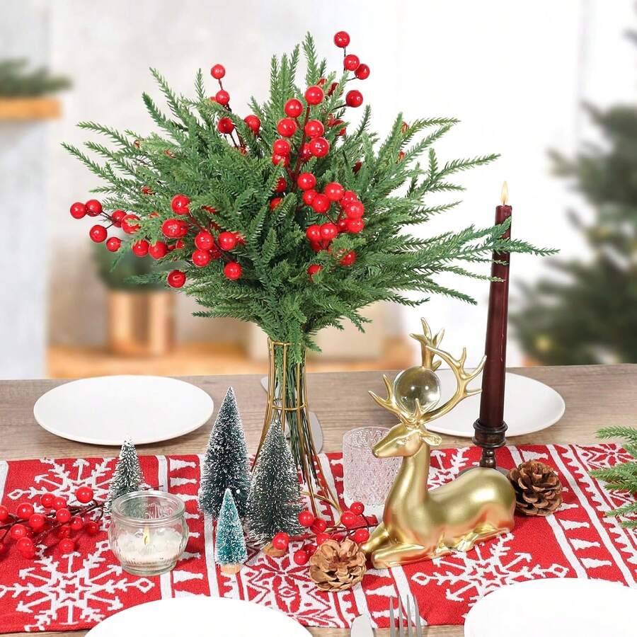 3/10/20/50 buc, decorațiuni de Crăciun, plante artificiale, cadouri de Ziua Îndrăgostiților, plante artificiale DIY, decorațiuni pentru centre de nuntă, decorațiuni florale, decorare cameră de acasă pentru aranjament floral, centre de masă și decorațiuni de petrecere, flori, crengi de pin, decorațiuni pentru brad de Crăciun