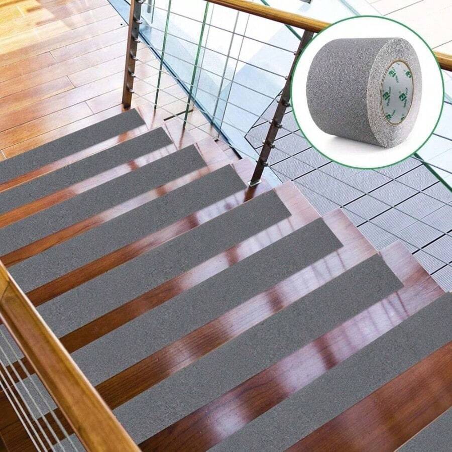 Cinta Antideslizante, 100mmx10m, Negro - Amarillo, Cinta Adhesiva Antideslizante para Escaleras, Peldaos, Escalones en Interiores y Exteriores, Tiras de  Antideslizantes - GRIS - Ver 1