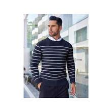 Men's Crew Neck Sweater Slim Fit Lightweight Sweatshirts Knitted Pullover For Casual Or Dressy Wear - 海軍藍/白色水手條紋 - 查看 2