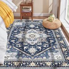 Soft Neutral Area Rugs 5x7, Washable Rug With Non Slip Backing, 5 X 7 Faux Cashmere Low-Pile Carpet, Cream White & Blue & Light Brown,  2025 Design - Blue & Gold - View 23