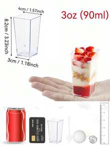 10/20/40/50个迷你甜点杯，小型倾斜透明塑料杯，适用于布丁、慕斯、果冻和其他甜点，适用于派对、迷你冰淇淋蛋糕、甜点装饰、生日派对、婚礼派对和其他活动。 - 多色/款式隨機 - 查看 3