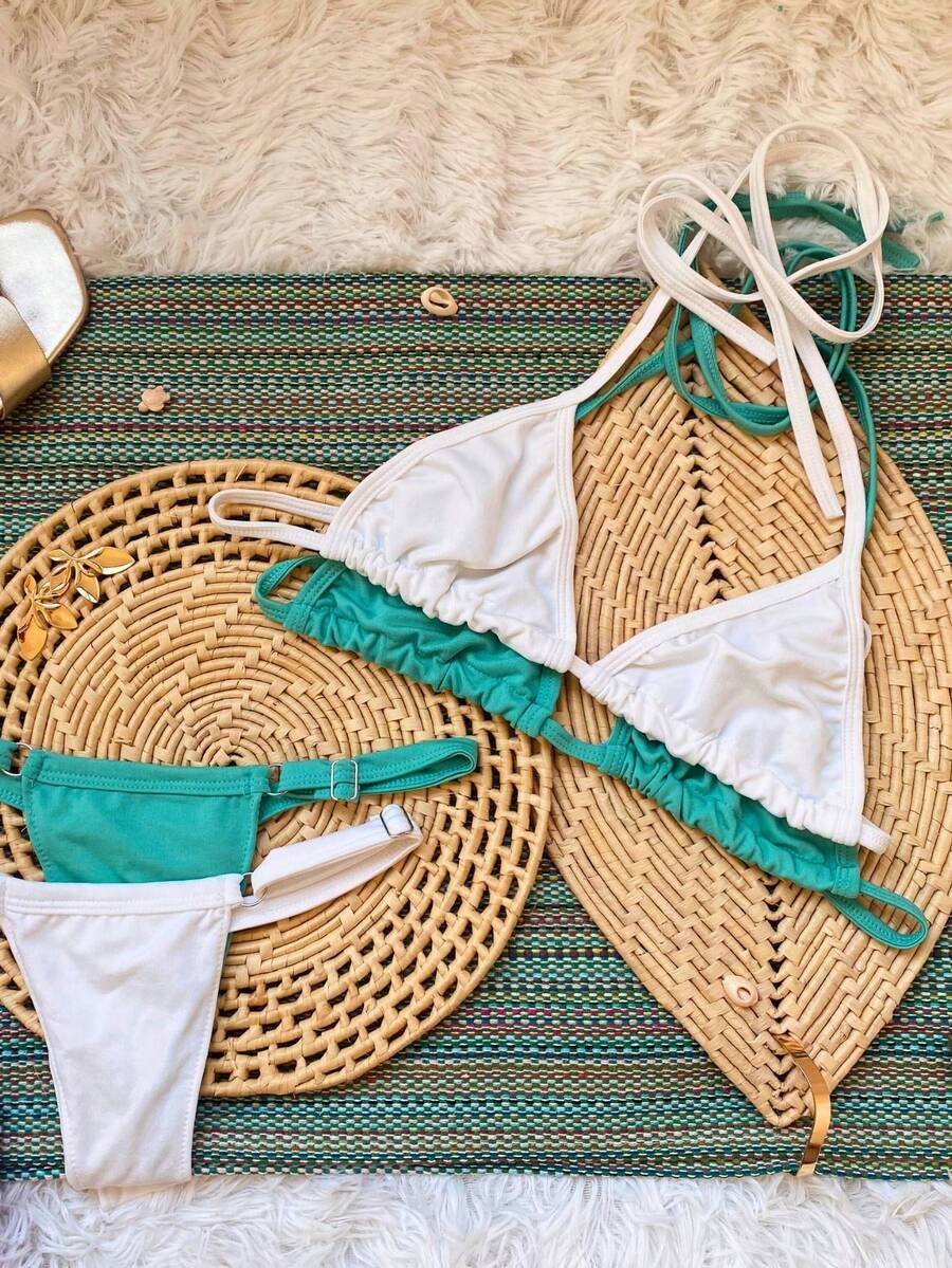 Set Of 2 Women's String Bikinis – Comfortable, Adjustable And Super Stylish Ideal For Summer And Vacations - màu xanh lá - Xem 1