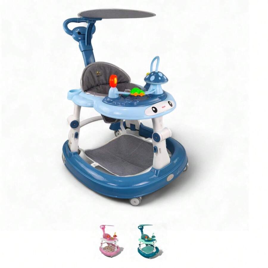 Andadera Plegable C con Sombrilla Hongo Musical Mod Bg1215 andadera plegable con diseño C Sombrilla Hongo Musical Mod Bg1215 asiento confortable arnes regulable rueda frontal con giro facil almacenaje plegado rapida apertura material duradero recomendada para primeros meses y paseo diario - Azul - Ver 1