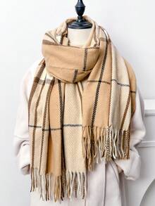 1pc 65*180cm Women's Stylis Two-Color Check, Long Tassels Scarf. Ponchos For Women, Scarfs, Scarves For Women, Scarf Winter, Fall Accessories, More Than Ninety Percent Of People Chose, Suitable For Dates, Casual And Formal Outings, Versatile Fashion Accessories, And Night Date Outfits.