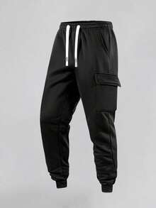 Men's Casual Zip-Up Hoodie And Cargo Pants Set, Outdoor Minimalist Style - Dark Grey - View 4