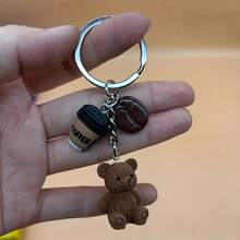 1pc Cute Teddy Bear Coffee Charm Keychain - Brown (Coffee Bean Color), With Metal Ring Closure - Birthday, Coffee Lover Gift, Party Favor, Bag & Notebook Decor - Women's Fashion Accessory, Fun Design, Durable Metal Ring, Ideal For Women And Men, Birthday, Christmas, Thanksgiving And Winter Gift, Coffee Shop Accessory