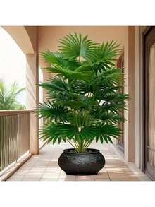 Artificial Areca Palm Plant, Natural Trunk And Real Touch Leaves, Fake Palm Tree With Stable Black Pot, Artificial Plant Suitable For Indoor And Outdoor Modern Decor, Housewarming Gift - Green - View 2