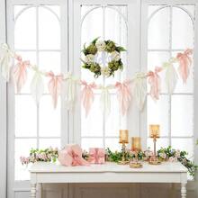 1 PCS White Pink Bow Garland, Satin Ribbon Hanging Party Bow Garland Decoration Birthday Shower Wedding Party Supplies - Pink White - View 6