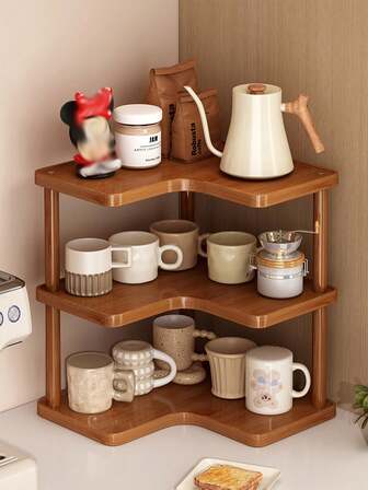 3 层现代独立式转角储物柜，天然竹饰面 - 节省空间的 L 形搁架单元，坚固的 A 型框架结构，适用于厨房、客厅或家庭办公室 - 实心松木结构，多功能储物柜，可存放书籍或食品储藏室物品（无需壁挂） - 现代设计，多层搁架系统，转角搁架解决方案