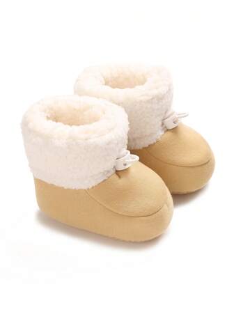 婴儿毛绒冬季鞋，柔软室内婴儿保暖鞋，0-1岁婴儿防滑靴