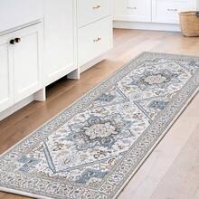 Soft Neutral Area Rugs 5x7, Washable Rug With Non Slip Backing, 5 X 7 Faux Cashmere Low-Pile Carpet, Cream White & Blue & Light Brown,  2025 Design - 奶油白和藍色 - 查看 8