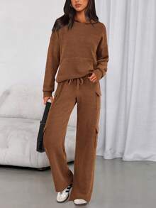 PRETTYGARDEN Women's  Spring Fall  Sweatsuits 2 Piece Sets  Outfits Lounge Matching Hoodie Set Travel Going Out Outfits Track Suits Winter Clothes New Years Valentine Vacation Outfits For Women Sweatsuit Set Women - 棕色 - 查看 1