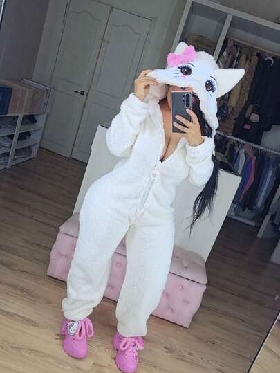 PIJAMA CON GORRO GATITO CALIDAD PREMIUM