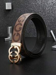 1 Piece Of Men's Letter Alloy Automatic-Buckle Adjustable Waist Belt. It Is A Carefully Selected Men's Light Luxury Business And Fashion Leather Belt, With A Length Of 120cm/47.24 Inches. Durable In Use, It Is Suitable For Daily Wear And Party Outfits, Applicable To Any Occasion. This Jeans Belt Is An Excellent Gift Choice. - Gold - View 22