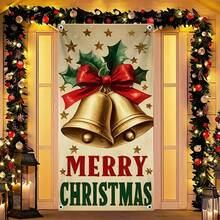 1 قطعة، خلفية عيد الميلاد الكلاسيكية، مصنوعة من مادة البوليستر، مزينة بأجراس ذهبية، فيونكات، أوراق الزيتون، نجوم، أنماط احتفالية - مثالية لحفلات العطلات، ديكورات المنزل، فعاليات عيد الميلاد والعروض الداخلية - ديكورات عيد الميلاد الداخلية، ديكورات باب الشرفة، إكسسوارات الصور، ديكورات عيد الميلاد، العديد من الأنماط للاختيار منها