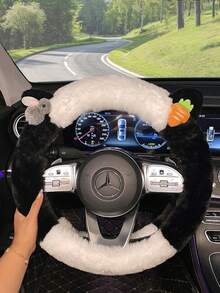 1pc New Rabbit & Carrot Plush Cute Car Steering Wheel Cover, Winter - one-size - View 5