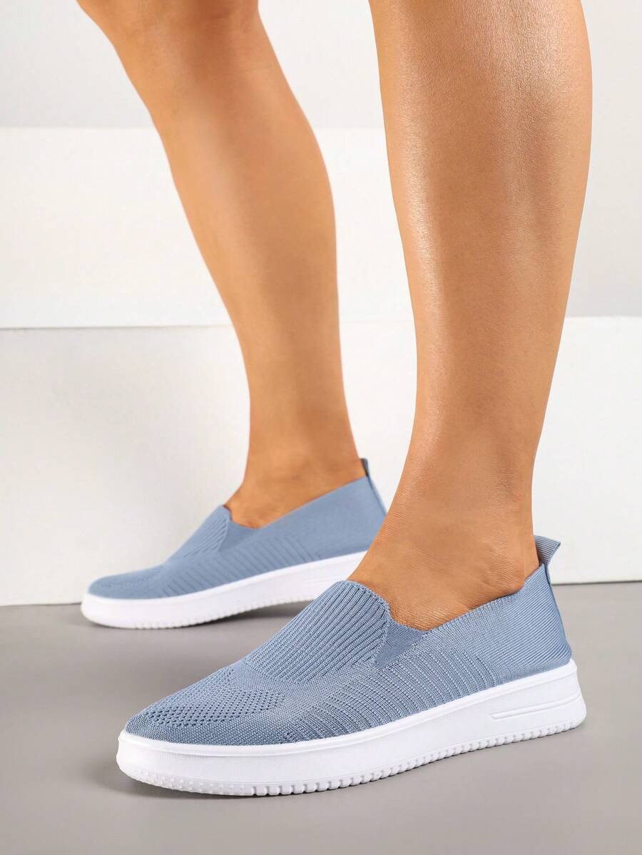 女式夏季休闲旅行柔软针织一脚蹬运动鞋