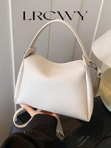 女士手提包，时尚简约商务休闲托特包，优雅单肩包，黑色水桶包 - 白色 - 查看 2