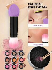 Double Head Purple Makeup Sponge+Initial Makeup Cleaning Box - Easy Color Removal And Dry Cleaning - Perfect For Eye Shadow And Eyeliner Pen, 2-In-1 Double Head Sponge Head Makeup Brush Mini Portable Powder Brush Beauty Tool,Giveaways,Travel,Cheap Stuff,Travel Essential - Multicolor - View 3