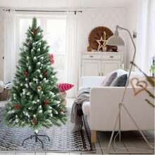 Không khí Giáng sinh cổ điển | Cây thông Noel xanh KmtStyle với quả mọng đỏ và quả thông trang trí - màu xanh lá - Xem 2