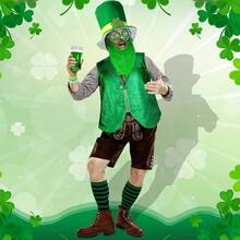 Laumoi 10 Pcs St Patricks Day Costume Shamrock Leprechaun Hat With Beard Sequin Bow Tie Vest Shamrock Necklaces Glasses{"Color_name":"Fresh","Size_name":"Medium"} - 新鮮的 - 查看 5