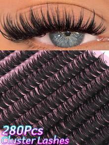 280 Pieces Of Cluster Lashes With A Curl Of 8-16mm, Mixed Lengths, Fine And Single-Strand, Natural Appearance, Fluffy Cluster Lashes, Fine Band, Reusable, DIY Eyelash Growth, Cluster Eyelashes, False Eyelashes Lash Clusters - D - View 1