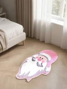 1PC Pink Santa Claus Christmas Mat - Soft, Machine-Made, Washable, Ideal For Bedroom & Indoor Decor, Festive Holiday Mat With Santa Design, Christmas Decorations, Durable Construction, Home Decorators, Christmas Mat, Kitchen Mat, Accessory ﻿