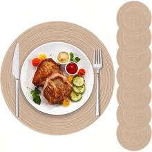 Piezas 15in Trenza Redonda Manteles Individuales para Mesa, Resistente al Calor y Antideslizante para Mesa de Comedor Fiestas de Da Festivo Cafetera Boda Marrn Oscuro - Caqui claro - Ver 2