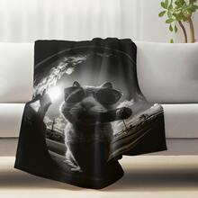 JACKAISM Long Plush Blanket - Heavyweight 250gsm Black & White With Fashion Glasses Throw - All-Season Luxury Bedspread, Couch, Camping, Office, Car - Soft Flannel Large Blanket Home, Travel, Dorm - Washable - Stylish Tabby Design In Black & White - Multi-Purpose Cozy Throw Adults & Pets - Contemporary Style Printed Fleece Blanket Indoor & Outdoor Use, Blanket, Cartoon Blanket
