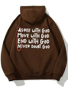 Krometka Men's Autumn/Winter Faith Power Graphic Hoodie, Apricot Color | Slogan & Attitude - Brown - View 6