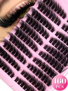 Queenice 300/200/60pcs Fluffy D-Curl Faux Eyelash Clusters, 60D+80D+100D DIY Lash Extension, Super Dense & Natural, Long-Lasting & Durable, Ultra-Lightweight & Soft, Reusable, Suitable For Beginners, Daily Life, Party, Travel, Halloween, Etc. - D - Xem 8