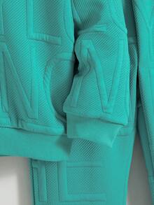 Set de 2 piezas Chaqueta con capucha con cremallera y pantalones de unicolor casual para niños, primavera/otoño - Agua verde azul - Ver 8