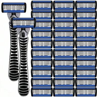 6层手动剃须刀片美容工具，带修剪器、可更换刀片和剃须刀架，适用于男士脱毛、面部脱毛、理发、理发器、美发用品、理发、无手柄、个人护理和礼品，10种场合完美适用于男士仪容，日常剃须必备工具