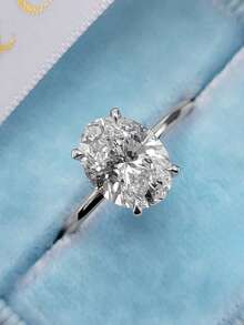 1/2/3 克拉天然钻石 925 纯银椭圆形戒指，适合庆典、派对、节日、生日、结婚纪念日的精美礼物，适合送给母亲、爱人、朋友、母亲节、生日的难忘礼物 - 2.0克拉 - 查看 4