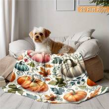 1 Stülange weiche Plüschflanelldecke - Herbst-Ernte-Kürbisse & Herbstblätter in Orange, Pink, Blau, Grün,, Beige - Ganzjahresdecke für Couch, Bett, Camping, Strand - Maschinenwaschbar, gemütliche Wohnkultur Geschenk für Thanksgiving, Weihnachten, Muttertag, Vatertag - zeitgenössische Bettdecke oder dekorativer Akzent, süße Decke, blaue Wurfdecke für Couch, dicke Decke für den Winter, große Decke, dicke Decke