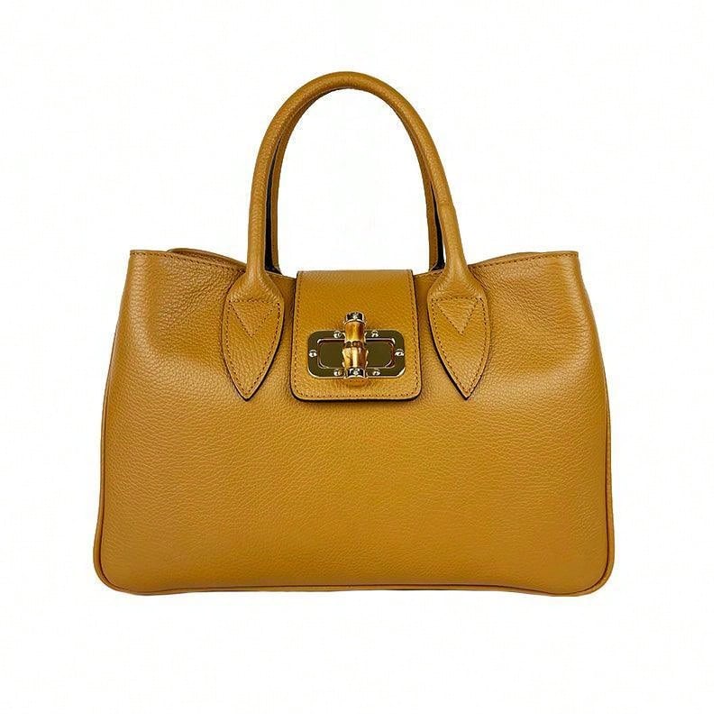 Genuine Hammered Leather Handbag With Removable Shoulder Strap – Dafne Model | Made In Italy - Cammello - View 1