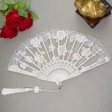 Lace Handheld Folding Fan Embroidered Flower Decorative Folding Fans Japanese Hand Fan 1920s Costume Wedding Bridal Dancing Tea Party 1, White - 1 + Trắng - Xem 4