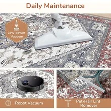 Soft Neutral Area Rugs 5x7, Washable Rug With Non Slip Backing, 5 X 7 Faux Cashmere Low-Pile Carpet, Cream White & Blue & Light Brown,  2025 Design - Đỏ và Xám - Xem 4