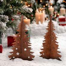 1 pieza Decoración de silueta de árbol de Navidad rústico, decoración de escritorio para jardín, patio, artesanía de metal vintage