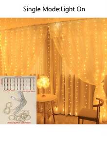 1 件 8 模式/单模式 200/300/100 LED 3M 铜线窗帘装饰灯串，USB 电源仙女铜灯，非常适合卧室窗户圣诞婚礼派对花园、独立日装饰灯