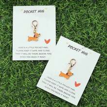 1个/2个/5个/10个装可爱腊肠犬钥匙扣，橙色狗狗造型，活泼可爱。附赠卡片，表达温暖陪伴，适合作为礼物送给家人和朋友。 - 彩色 - 查看 3