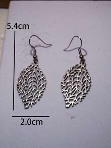 1 Pair Minimalist Elegant Vintage Silver Hollow Tree Leaf Design Earrings
